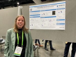 Maria presenting the development of a radioresistant PDX prostate cancer model to evaluate potential radiosensitizing compounds at the poster session during the AACR 2024.